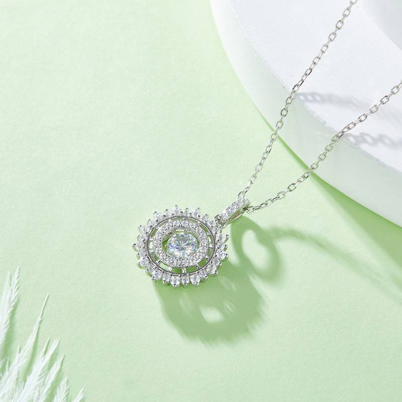 Dynamic and Shining S925 Silver Plated Platinum Moissanite Diamond Necklace 50 Points D-Class